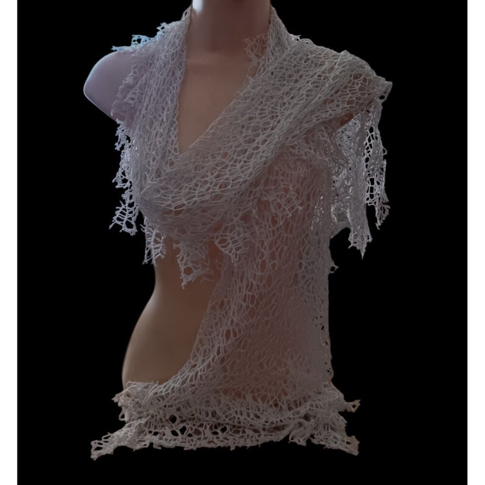 Boho Scarf White Fishnet Long Rectangular 82" Spr… - image 7